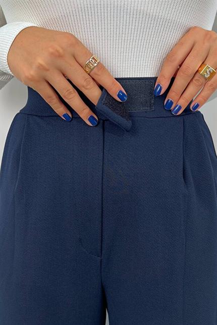 Beli Cırtlı Rahat Palazzo Pantolon - Lacivert