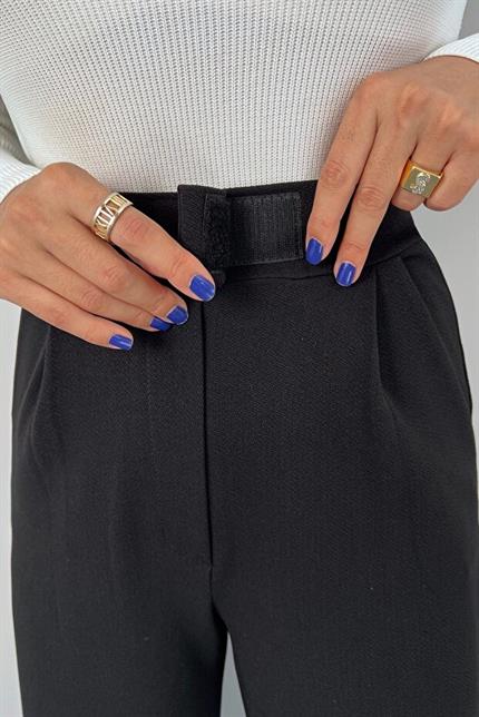 Beli Cırtlı Rahat Palazzo Pantolon - Siyah