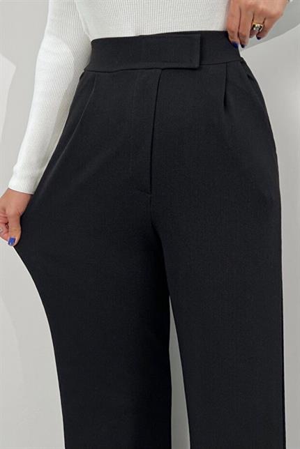 Beli Cırtlı Rahat Palazzo Pantolon - Siyah