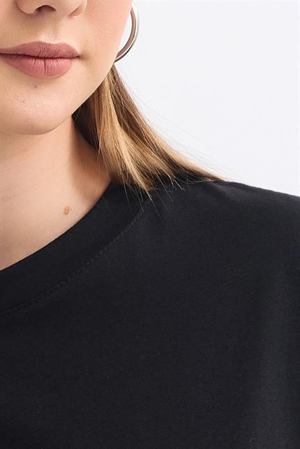 Bisiklet Yaka %100 Pamuk Basic Oversize Tişört - Siyah