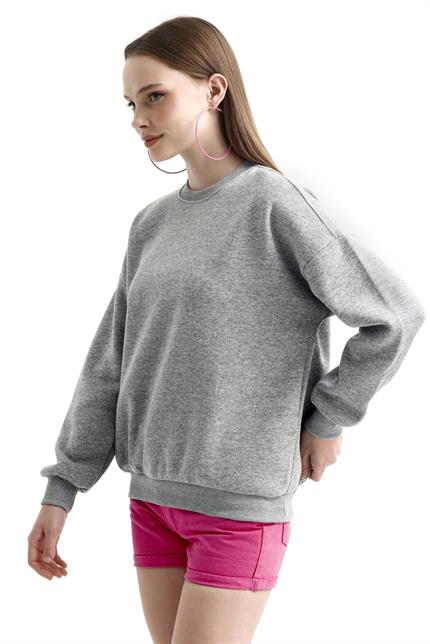 Bisiklet Yaka İçi Polarlı Basic Oversize Sweatshirt - Gri