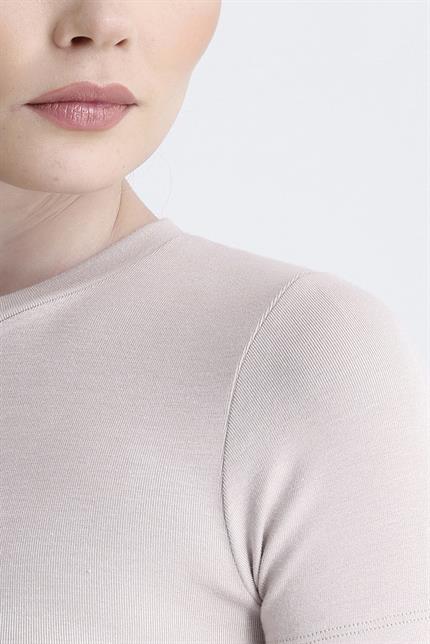 Bisiklet Yaka Kısa Kollu Modal Body - Bej