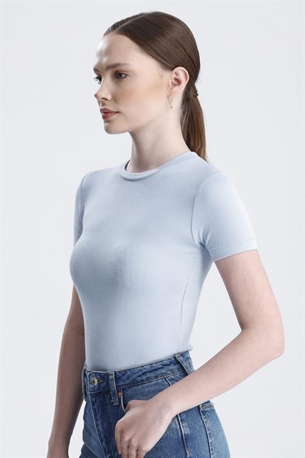 Bisiklet Yaka Kısa Kollu Modal Body - Buz Mavi