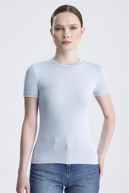 Bisiklet Yaka Kısa Kollu Modal Body - Buz Mavi