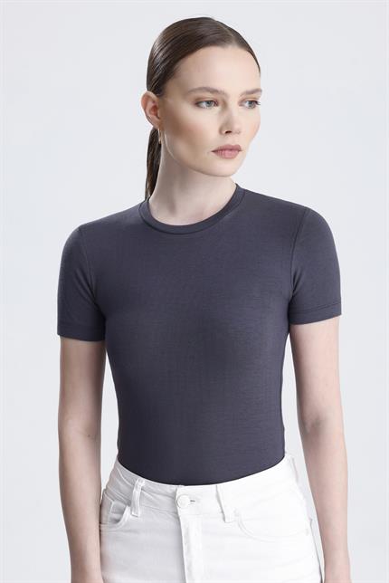 Bisiklet Yaka Kısa Kollu Modal Body - Füme