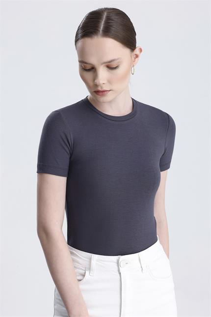 Bisiklet Yaka Kısa Kollu Modal Body - Füme