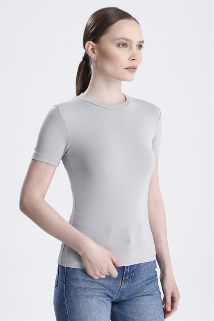 Bisiklet Yaka Kısa Kollu Modal Body - Gri