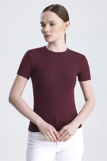 Bisiklet Yaka Kısa Kollu Modal Body - Koyu Bordo