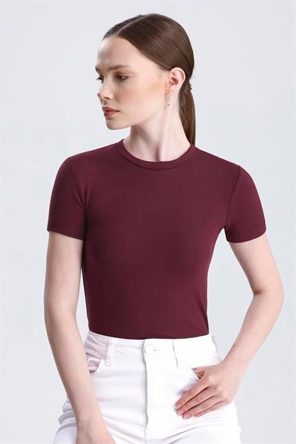 Bisiklet Yaka Kısa Kollu Modal Body - Koyu Bordo