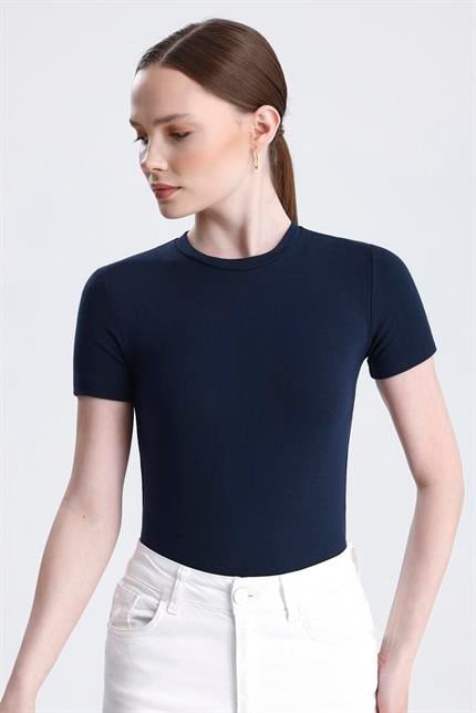 Bisiklet Yaka Kısa Kollu Modal Body - Lacivert