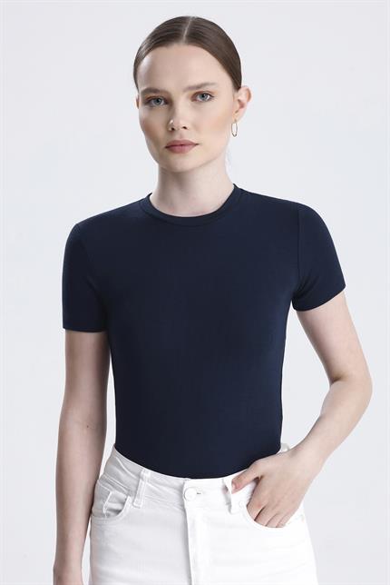 Bisiklet Yaka Kısa Kollu Modal Body - Lacivert