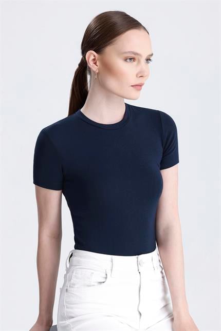 Bisiklet Yaka Kısa Kollu Modal Body - Lacivert