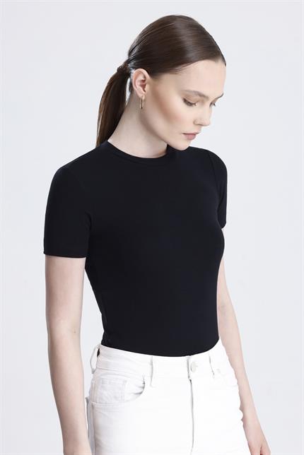 Bisiklet Yaka Kısa Kollu Modal Body - Siyah