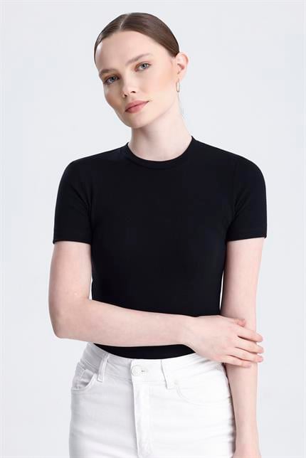 Bisiklet Yaka Kısa Kollu Modal Body - Siyah