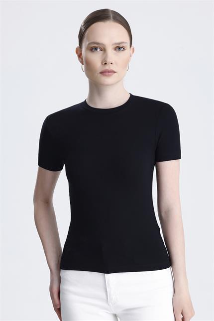 Bisiklet Yaka Kısa Kollu Modal Body - Siyah