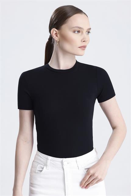 Bisiklet Yaka Kısa Kollu Modal Body - Siyah