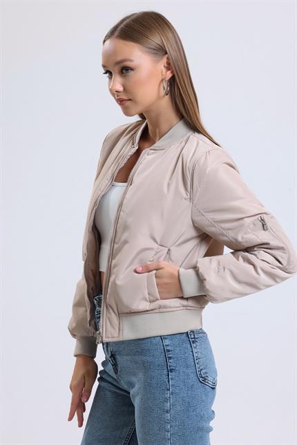 Çift Cepli Astarlı Bomber Mont - Bej