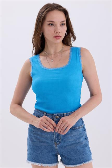 Dantel Detaylı Basic Atlet - Açık Mavi