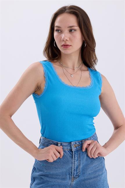 Dantel Detaylı Basic Atlet - Açık Mavi