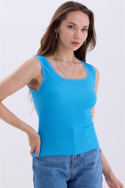 Dantel Detaylı Basic Atlet - Açık Mavi