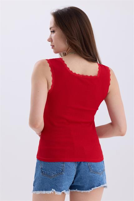 Dantel Detaylı Basic Atlet - Kırmızı