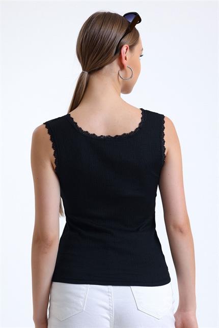 Dantel Detaylı Basic Atlet - Siyah