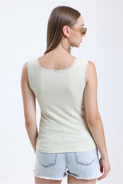 Dantel Detaylı Basic Atlet - Taş