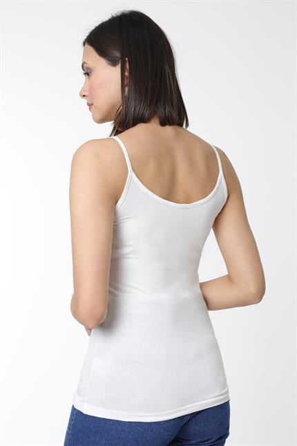 Dantel Detaylı Pamuklu Basic Atlet - Ekru