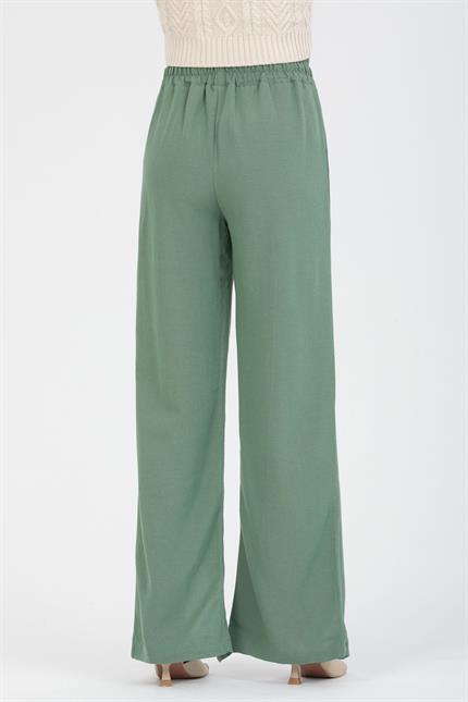 Extra Yüksek Bel Önü Dikişli Paça Yırtmaçlı Keten Pantolon - Mint Yeşil