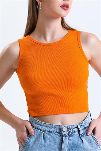 Fitilli Likralı Süper Crop Atlet - Turuncu