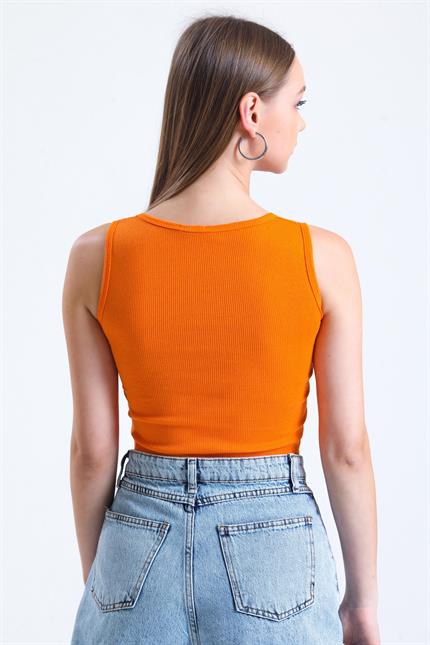 Fitilli Likralı Süper Crop Atlet - Turuncu