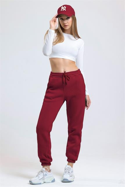 İçi Polarlı Üç İplik Jogger Eşofman - Bordo