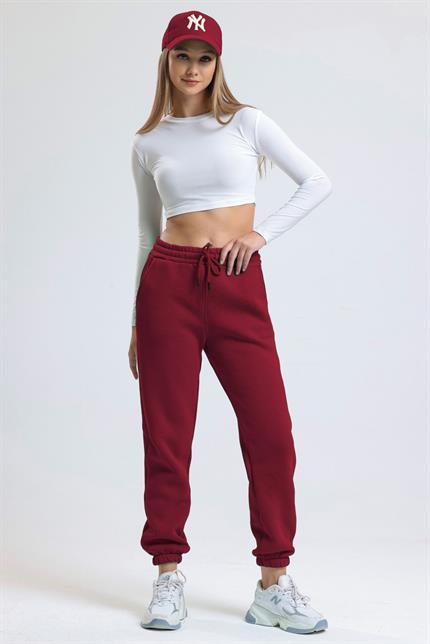 İçi Polarlı Üç İplik Jogger Eşofman - Bordo
