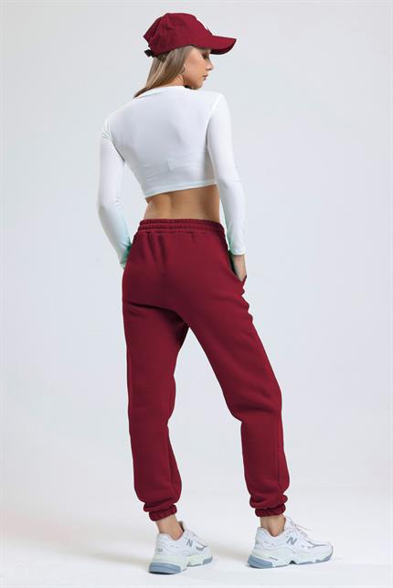 İçi Polarlı Üç İplik Jogger Eşofman - Bordo