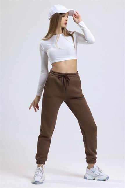 İçi Polarlı Üç İplik Jogger Eşofman - Kahve