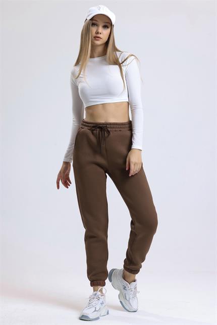 İçi Polarlı Üç İplik Jogger Eşofman - Kahve