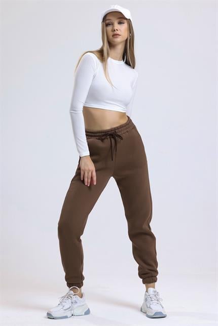 İçi Polarlı Üç İplik Jogger Eşofman - Kahve