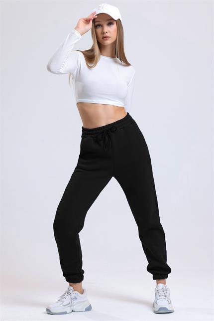 İçi Polarlı Üç İplik Jogger Eşofman - Siyah