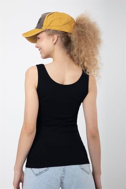 Kadın Düğme Detaylı Yumuşak Dokulu Esnek Askılı Fitilli Bluz - Siyah