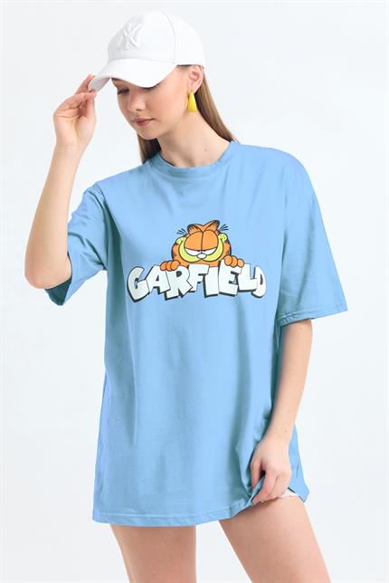 Ön Ve Sırt Garfield Family Baskılı Pamuklu Oversize Tişört - Bebemavi