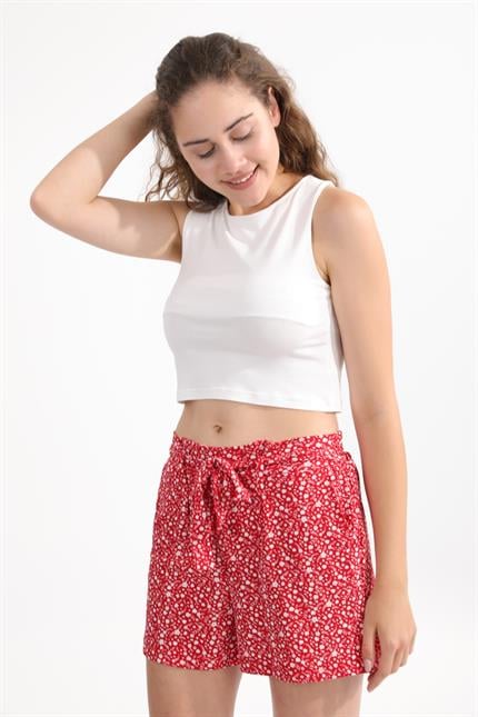 Önü Çift Katlı Askılı Basic Süper Crop Bluz - Ekru