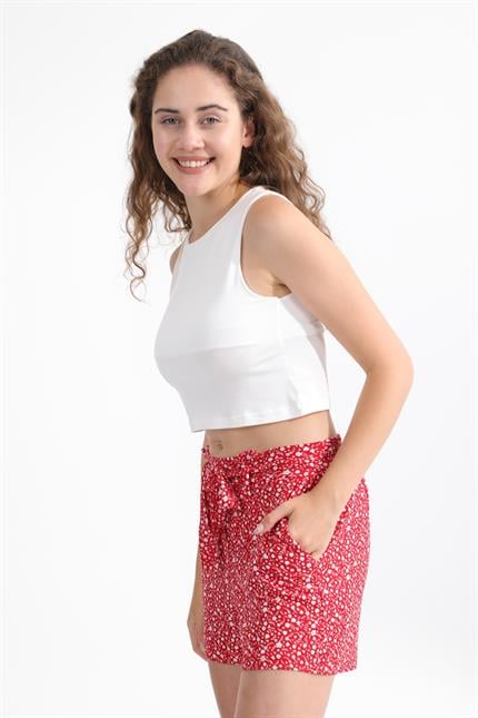 Önü Çift Katlı Askılı Basic Süper Crop Bluz - Ekru