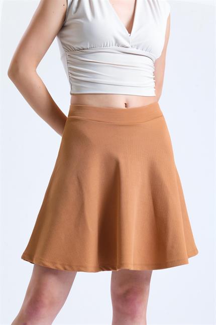 Pileli Kloş Mini Etek - Bisküvi