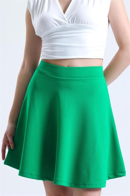 Pileli Kloş Mini Etek - Yeşil
