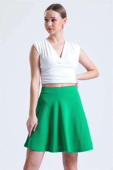 Pileli Kloş Mini Etek - Yeşil