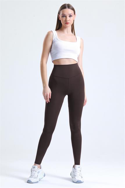 Push-Up Yüksek Bel Şardonlu Toparlayıcı Tayt - Kahve