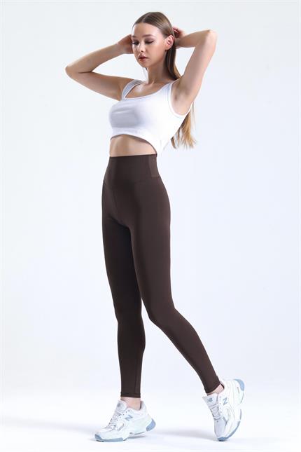 Push-Up Yüksek Bel Şardonlu Toparlayıcı Tayt - Kahve