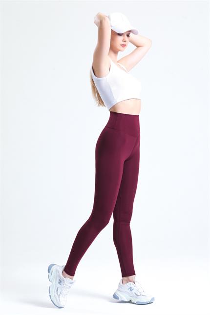 Push-Up Yüksek Bel Şardonlu Toparlayıcı Tayt - Bordo