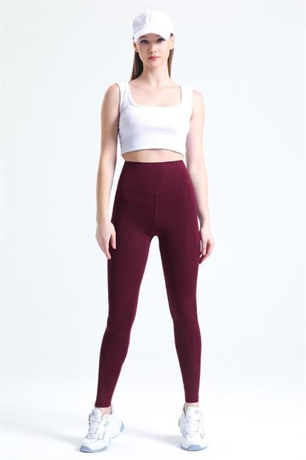 Push-Up Yüksek Bel Şardonlu Toparlayıcı Tayt - Bordo