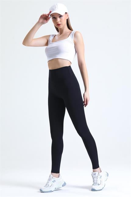 Push-Up Yüksek Bel Şardonlu Toparlayıcı Tayt - Siyah